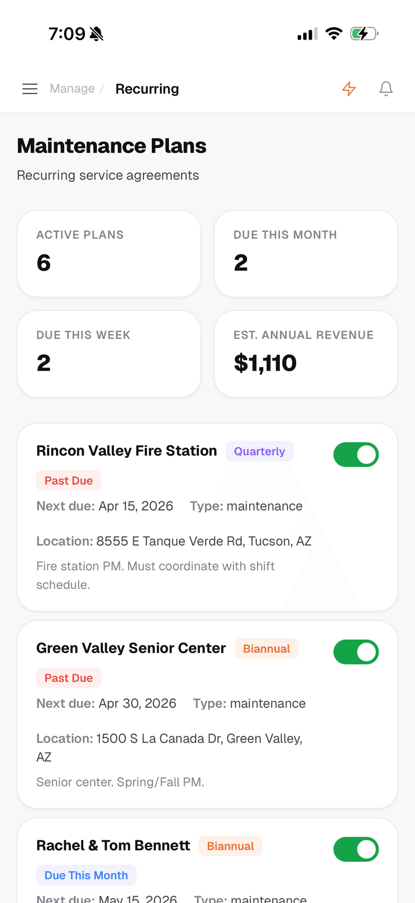 Maintenance plans