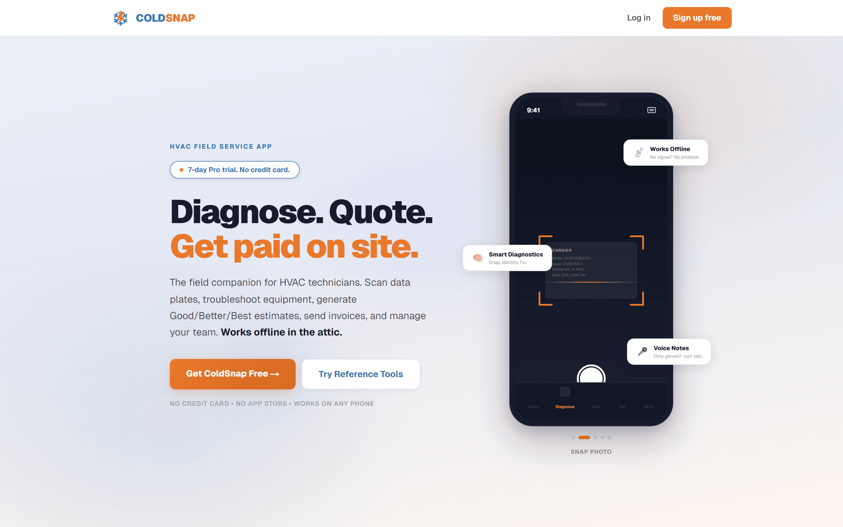 ColdSnap landing page