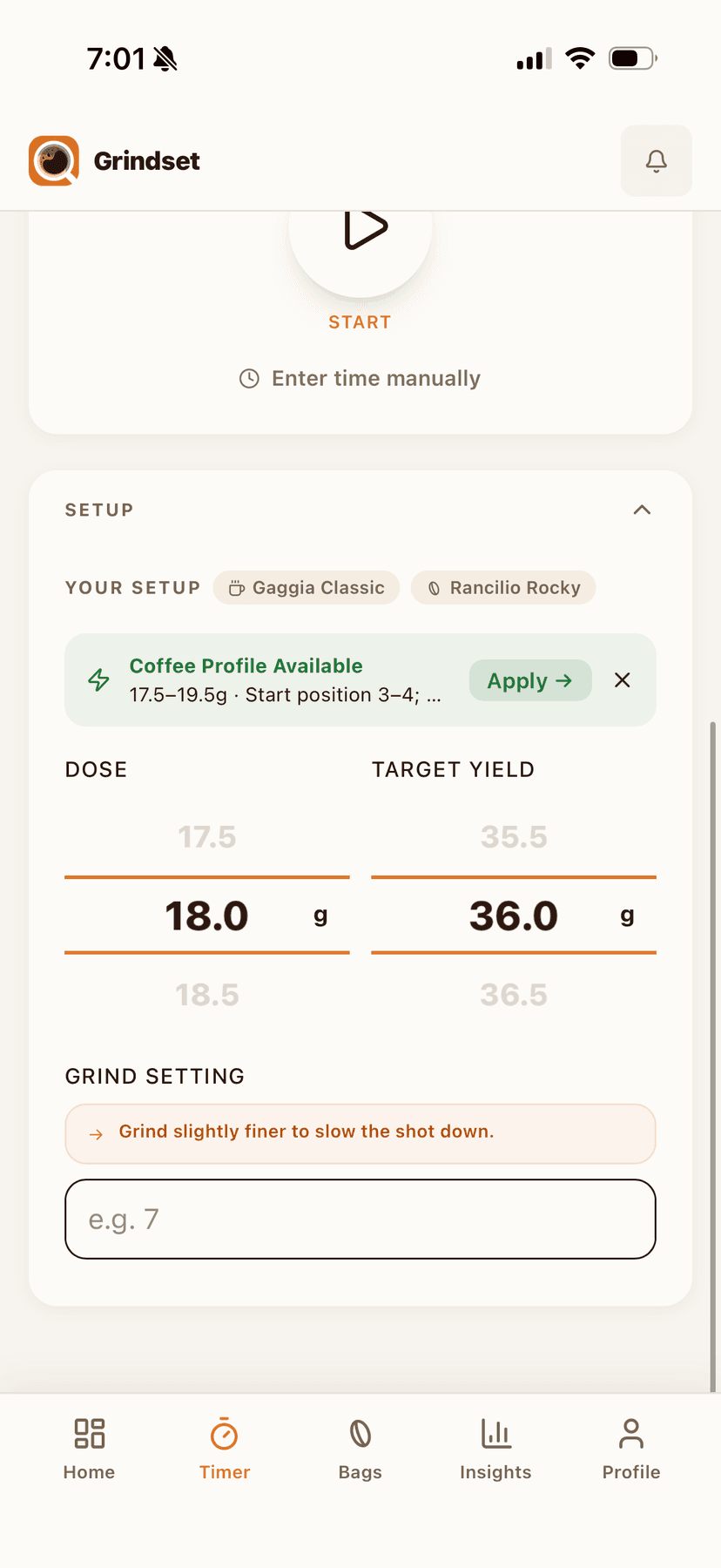Timer setup