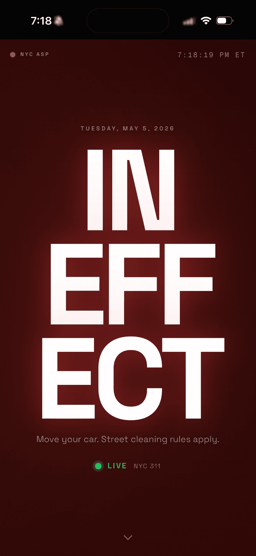 IN EFFECT status